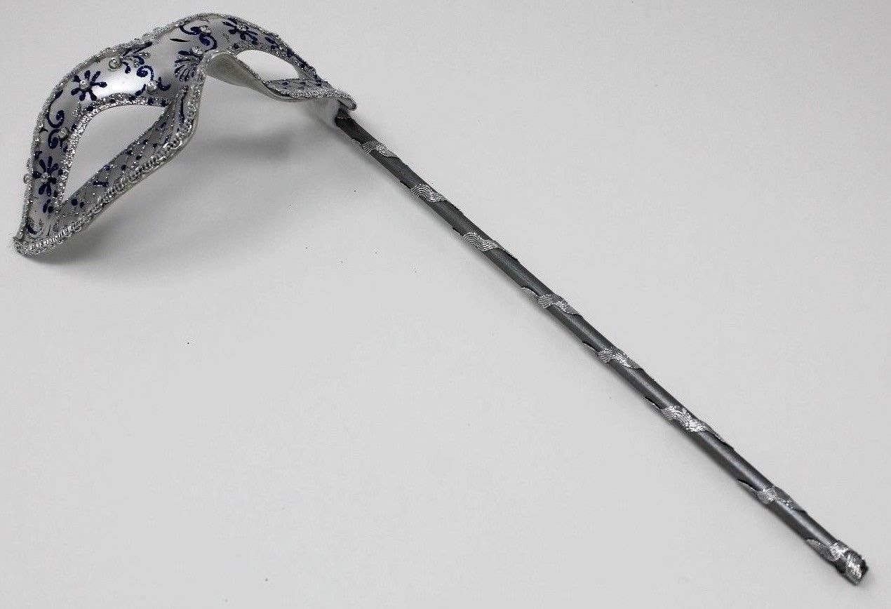LADIES SPARKLING BLUE & SILVER VENETIAN MASQUERADE CARNIVAL PARTY EYE HAND HELD MASK ON A STICK WITH DIAMONTES - Image 5