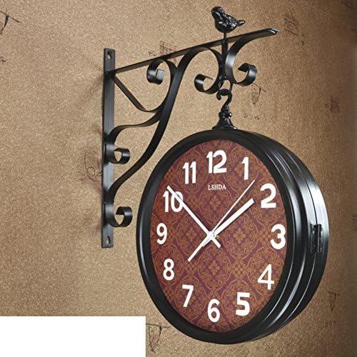 Stylish wrought-iron double Bell/European retro-minimalist art clocks-P 20inch
