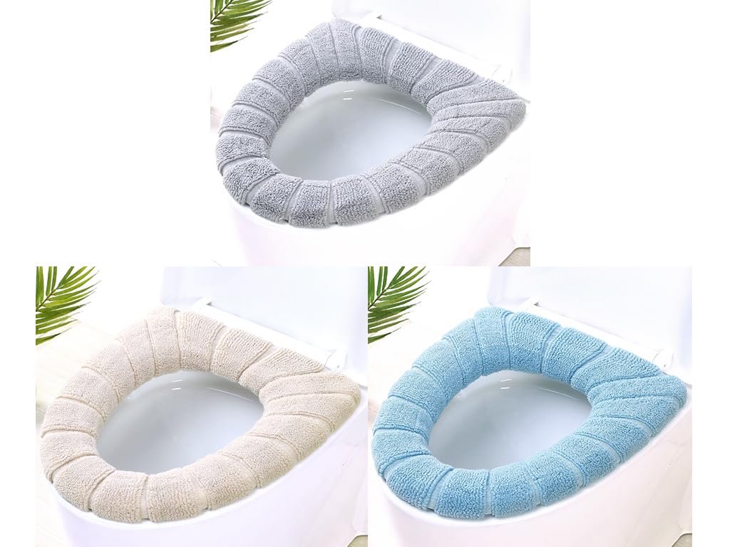 Anlising Toilet Seat, Heated Toilet_SEAT Cover, Warmer, 3 Stretchable Washable Pads, Beige, Blue, Grey