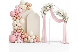 Fogein Wedding Arch Backdrop Stand and Cover Set(7.3FT,6FT) Set of 2,Metal Balloon Arch Stand Frame for Wedding Birthday, Party, Baby Shower, Christmas Anniversary,Beige