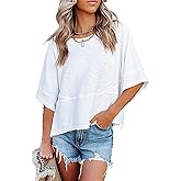 Bufushaoh Women's Fashion Casual T Shirt Round Collar 3/4 Sleeve Plain Color Tees Summer Tops Blouses