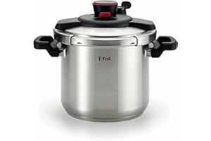 T-fal P45009 Clipso Stainless Steel Dishwasher Safe PTFE PFOA and Cadmium Free 12-PSI Pressure Cooker Cookware, 8-Quart, Silv