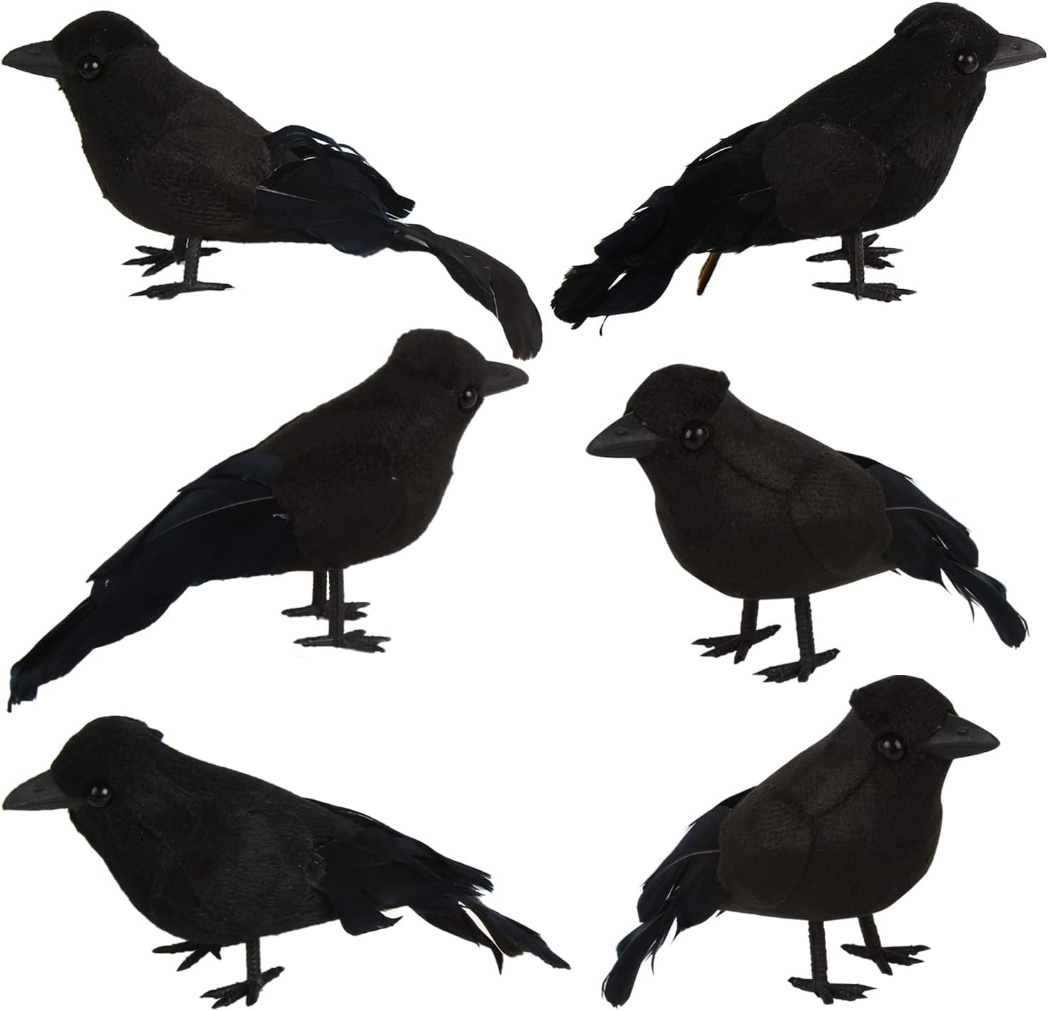 Holiday Décor Storage - KIMOBER 6PCS Halloween Crows,Realistic Black Feathered Crows Ravens Birds for Halloween Party Indoor Outdoor Decorations