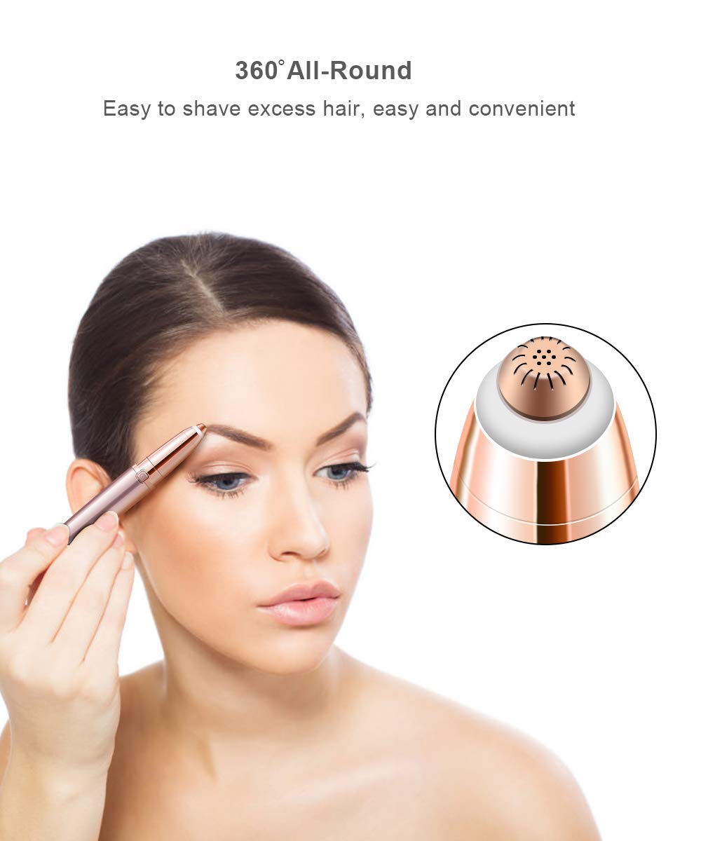 Painless Eyebrow Hair Remover for Women,Portable Eyebrow Trimmer Razor with LED Light,Lipstick-Sized Eye brow Epilator,Facial Hair Shaver For Good Finishing (Rose Gold)