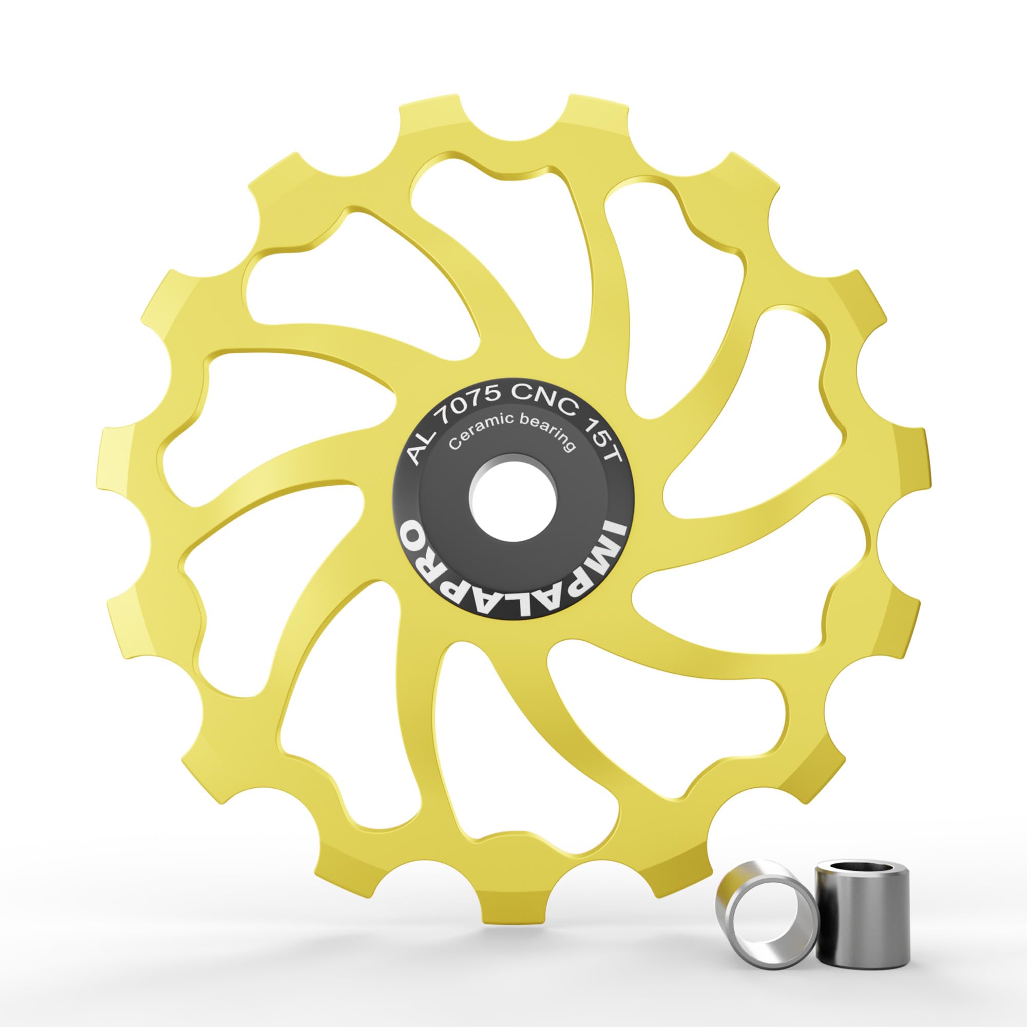 IMPALAPRO Bike Oversized Ceramic Jockey Wheel 15T/17T AL7075 - Derailleur Pulley - Compatible with Shimano Jockey Wheels (15T Gold)