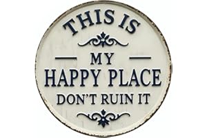Funny Garden Metal Sign - 'This Is My Happy Place Don't F*ck It Up' Vintage Decor, Aesthetic Round Welcome Sign for Home, Gar