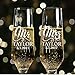 Lily's Atelier Set of 2, Hand Engraving Mr. Mrs. Last Name & Date Custom Wedding Toast Champagne Flute Set, Wedding Toasting Glasses - Etched Flutes for Bride & Groom Customized Wedding Gift #E11