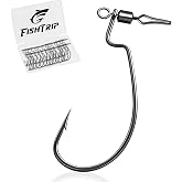 FishTrip 30/60Pcs Swivel Drop Shot Hooks Kit, EWG Spin Shot Hook for Bass | High Carbon Steel for Finesse Bass Fishing Saltwater Freshwater Fits Soft Plastics 8 Sizes #4-5/0, 20 Weights 1/8-1/2oz