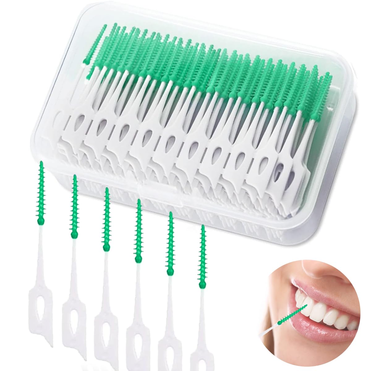 guowanpp 200 Pieces Dual-Use Interdental Brushes, Silicone Dental Brushes, Blue Tooth Floss Picks, Picks Interdental Brush, Teeth Brush Picks for Braces Oral Cleaning (Green)