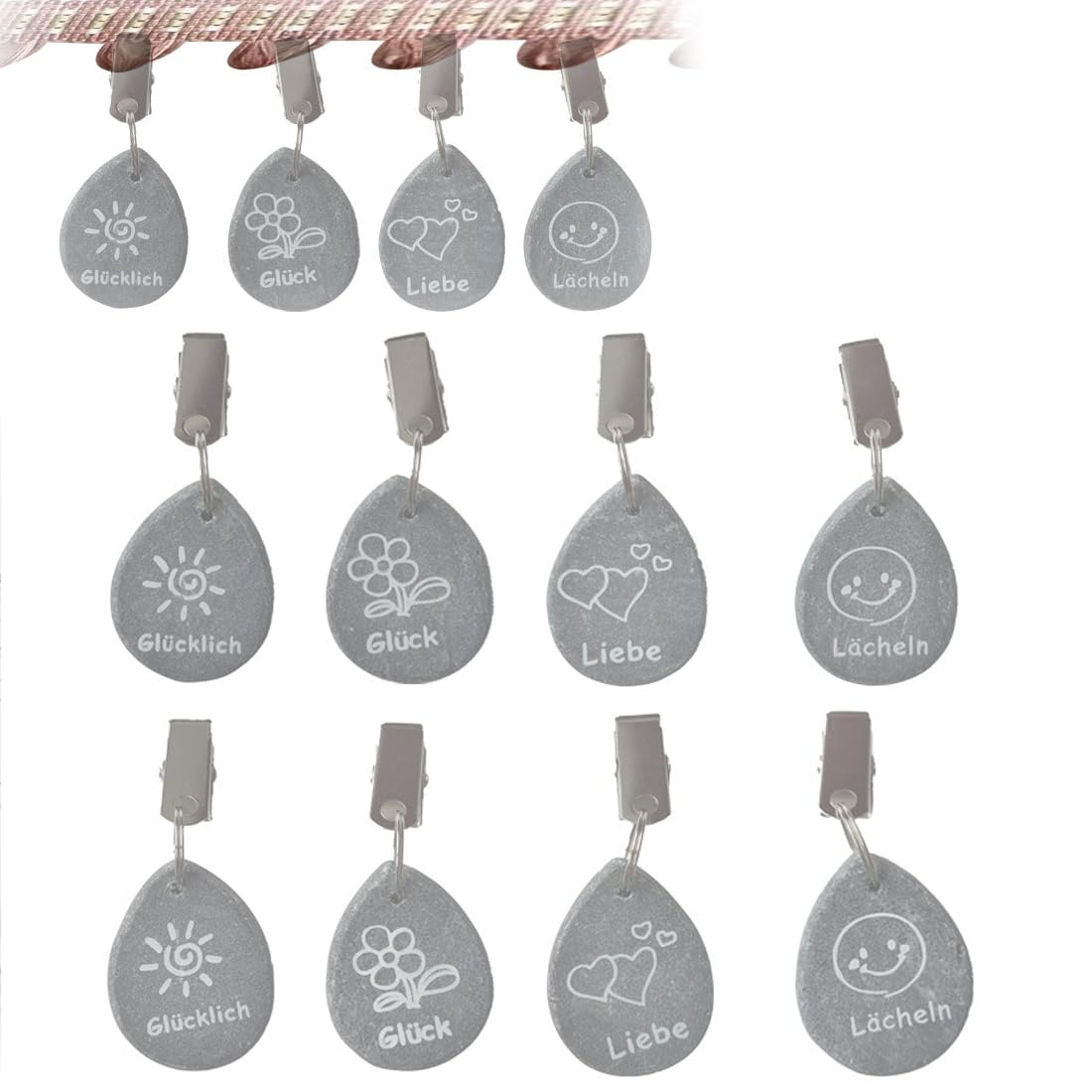 Tablecloth Weights Hangers, 8 Pcs Marble Teardrop Heavy Duty Tablecloth Pendants, Tablecloth Pendant Stone Table Cover Weights with Metal Clips, for Outdoor Party Picnic Table Decoration