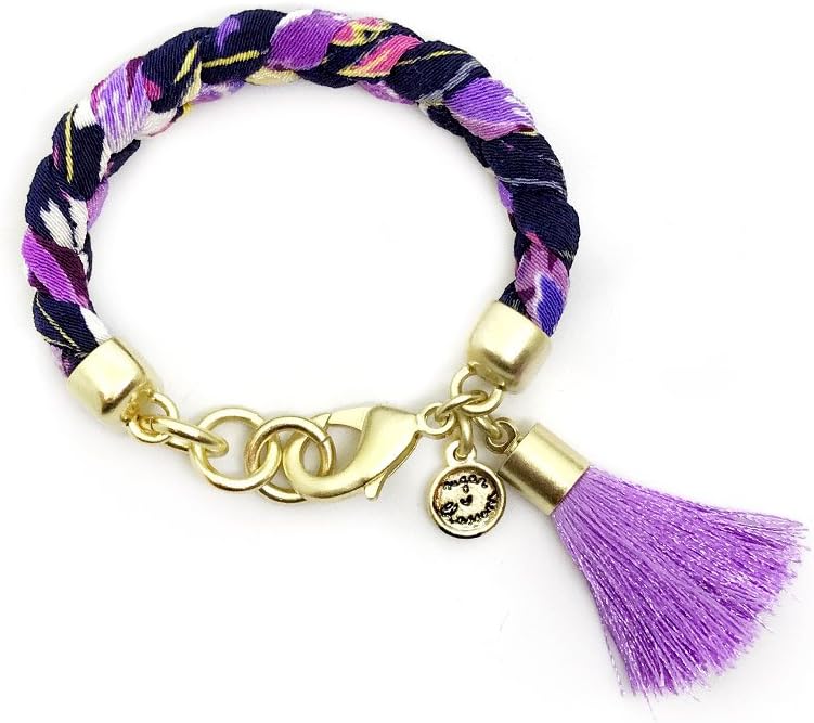 Sugar Blossom Child Frida, Geflochetenes Kimono Fabric Bracelet with Gold Plated and purple Tassel.