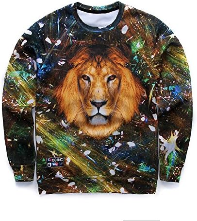 Mens Womens 3d Print Funny Galaxy Lion Hoodies Sweatshirt Top Jumper Pullover (Medium)