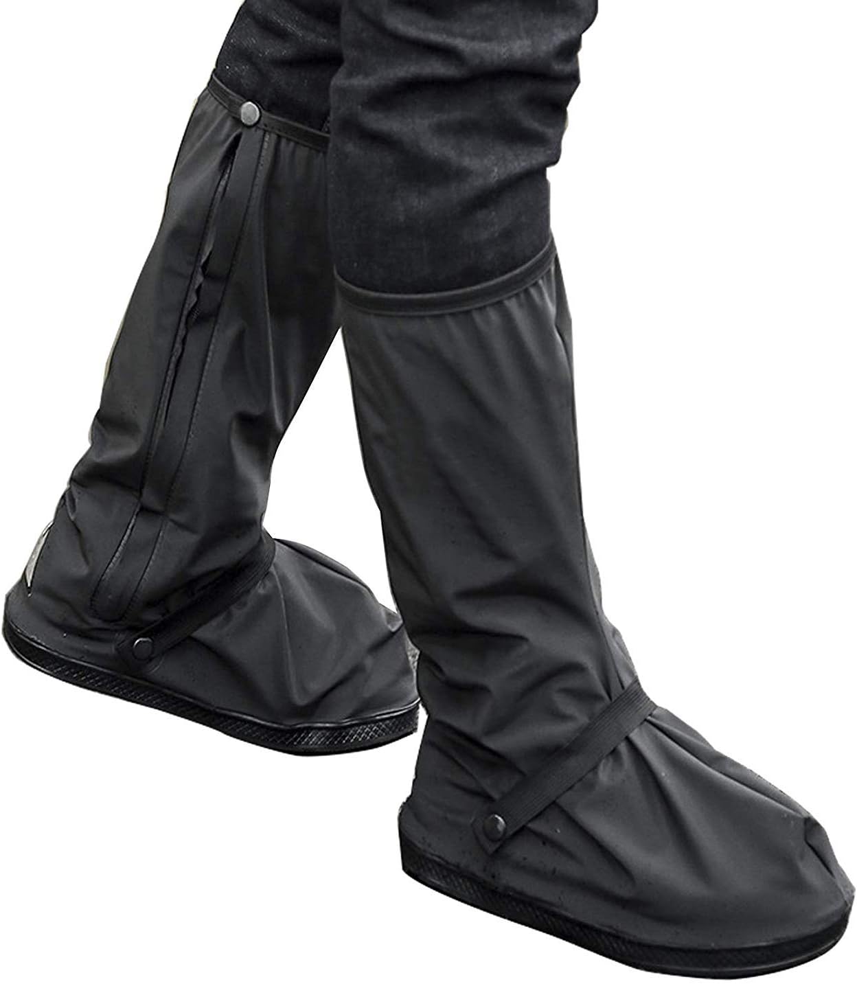 Txyk Waterproof Overshoes - Rain Shoe Covers Black Anti-slip Reusable Zippers Boot Covers Womens Mens Outdoor Sports Cycle Rainstorm Snowstorm Motorcycle Bike Garden Gear Flat Overshoes (XL)