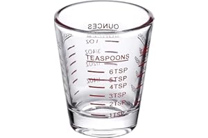Durable Glass Measuring Cup with Red/Black Markings, Microwave Friendly, Ideal for Espresso, Cocktails, Small Volume Kitchen 