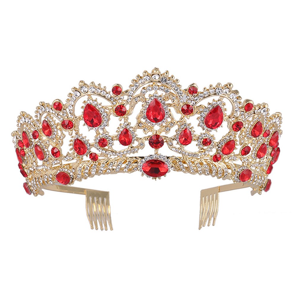 Red Rhinestone Bridal Crown Tiara, Crystal Princess Tiara Elegant Hair Accessory for Weddings, Proms, Parties, and Special Occasions