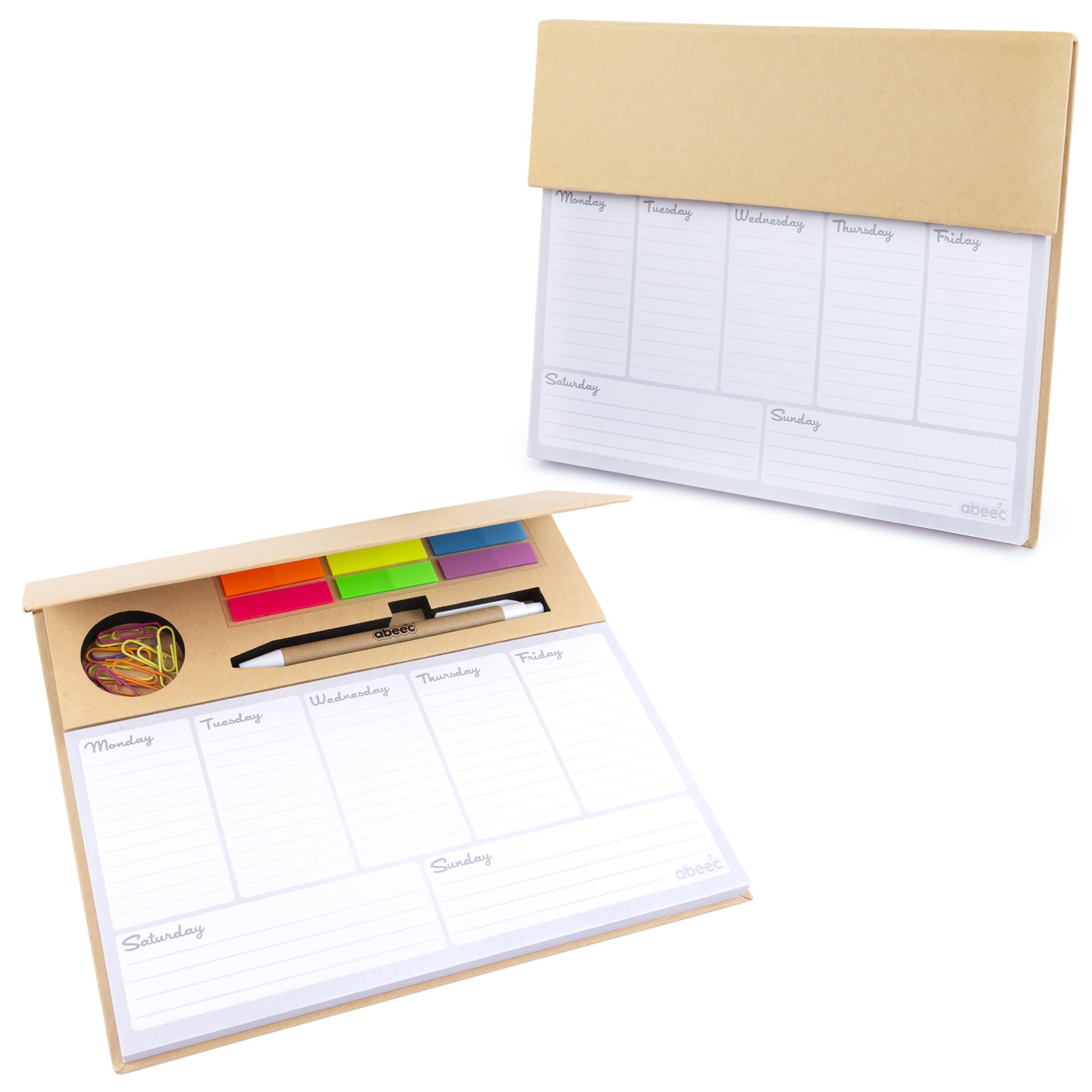 abeec Daily Planner Set, Office Stationery Supplies Includes 100 Sheet Daily Planner, Pen, Sticky Notes And Paper Clips Clips – Stylish And Portable Organization Gift Set