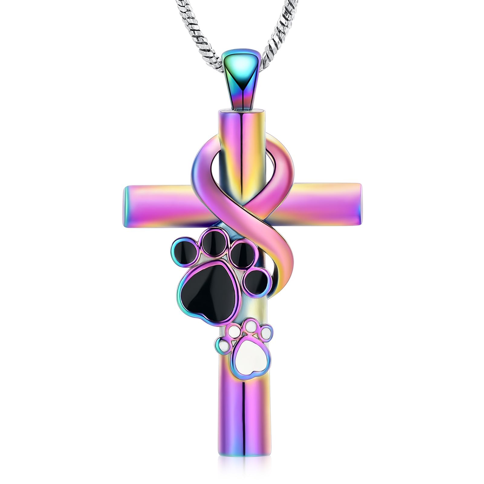 QGJNSGC Cross Urn Necklace for Ashes Paw Print Cremation Jewellry with Funnel Filler Kit Ashes Necklace for Human Women Girl Pets