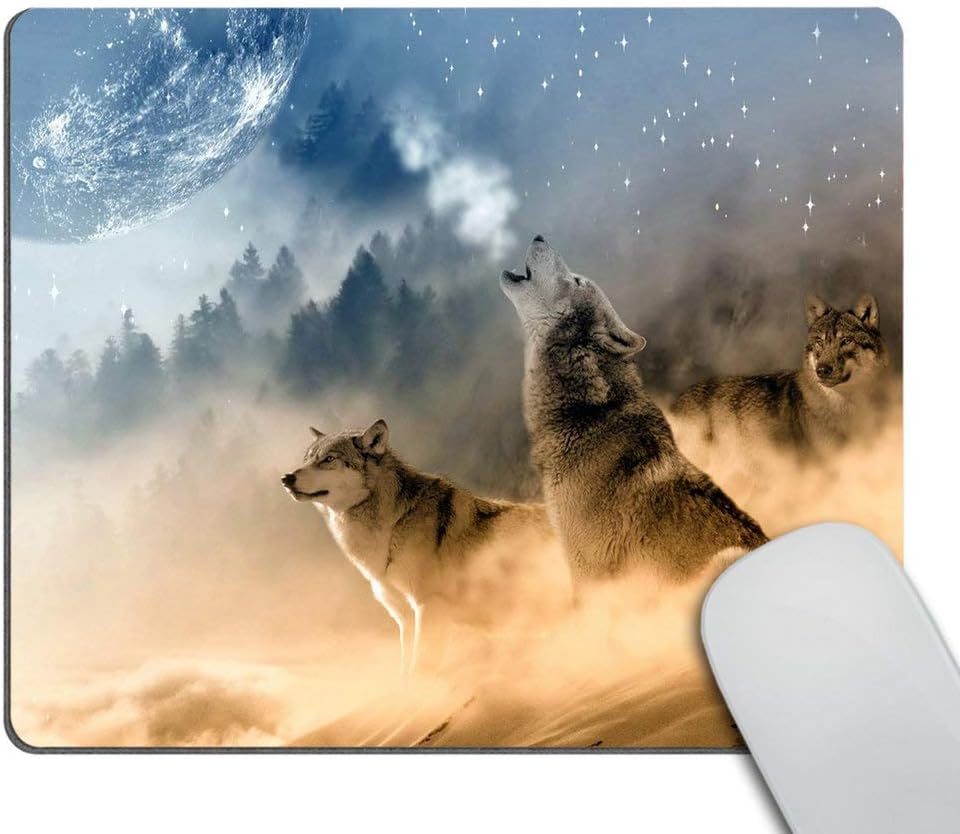 Wasach Gaming Mouse Pad Custom,The Wolf and The Moon Mousepad Non-Slip Rubber Gaming Mouse Pad Rectangle Mouse Pads for Computers Laptop