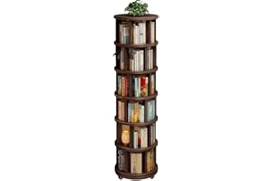 Enchantia Rotating Bookshelf, Solid Wood 360° Spinning Bookshelf with Wheels, Round Revolving Bookcase Organizer, Floor Stand