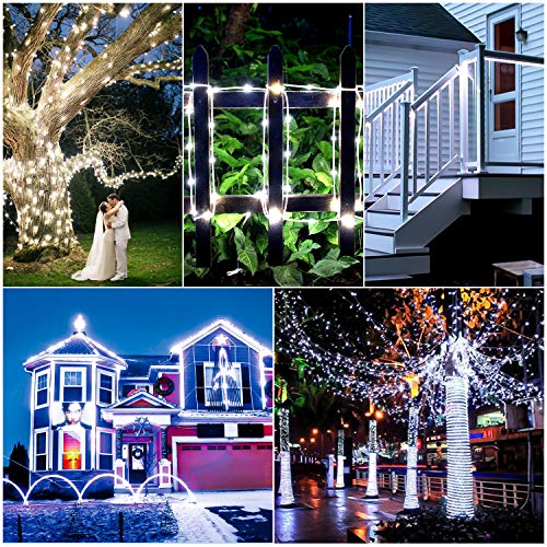 99Ft LED Rope Lights Outdoor, 500 LEDs Fairy String Lights Plug in 8 Modes, Dimmable, Super Durable, Waterproof String Lights Outdoor Indoor for Patio Wedding Christmas, 2 Remote Control (White)
