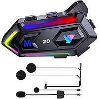 Motorcycle Helmet Speakers - Cool RGB Dazzling Lights, High Battery Life Motorcycle Headphones CVC&DSP Dual Noise Reduction a