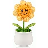 Eluckya Crochet Flowers Cute Knitted Sunflower Potted Flower,Gift for Birthday, Teacher’s Day, Graduation, Anniversary, Christmas, Decor for Car Dashboard,Home Office Decoration(Yellow1)