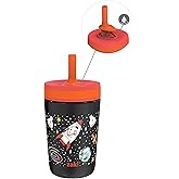 Zak Designs Kelso Toddler Cups For Travel or At Home, 12oz Vacuum Insulated Stainless Steel Sippy Cup With Leak-Proof Design is Perfect For Kids (Spaceships)
