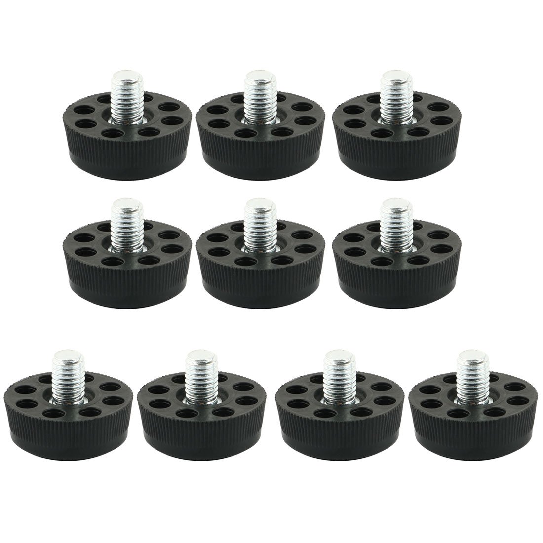 Sourcingmap Furniture Table Chair 8 Holes Base Leveling Foot M8 x 10mm Thread 10pcs Black