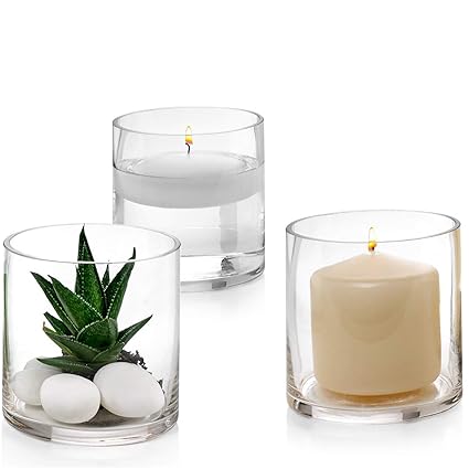 Set Of 3 Glass Cylinder Vases 4 Inch Tall Pillar Candle