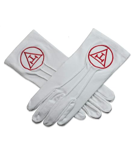 Royal Arch Masonic Gloves for Men, White Cotton Ceremony Gloves with Embroidered Symbol, Freemason Regalia Accessory, One Size Fits Most with Snap Closure : Clothing, Shoes & Jewelry
