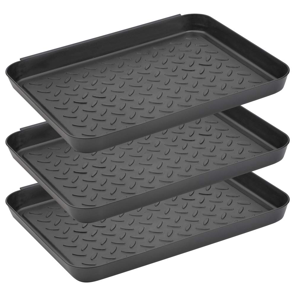 Set of 3 Shoe Drip Trays, 35x27.5x3cm Shoe Drip Trays Mat Pet Water Food Bowl Tray Multi-Purpose Boot Tray for Rain, Winter Boots, For Indoor and Outdoor Use in All Seasons - Black