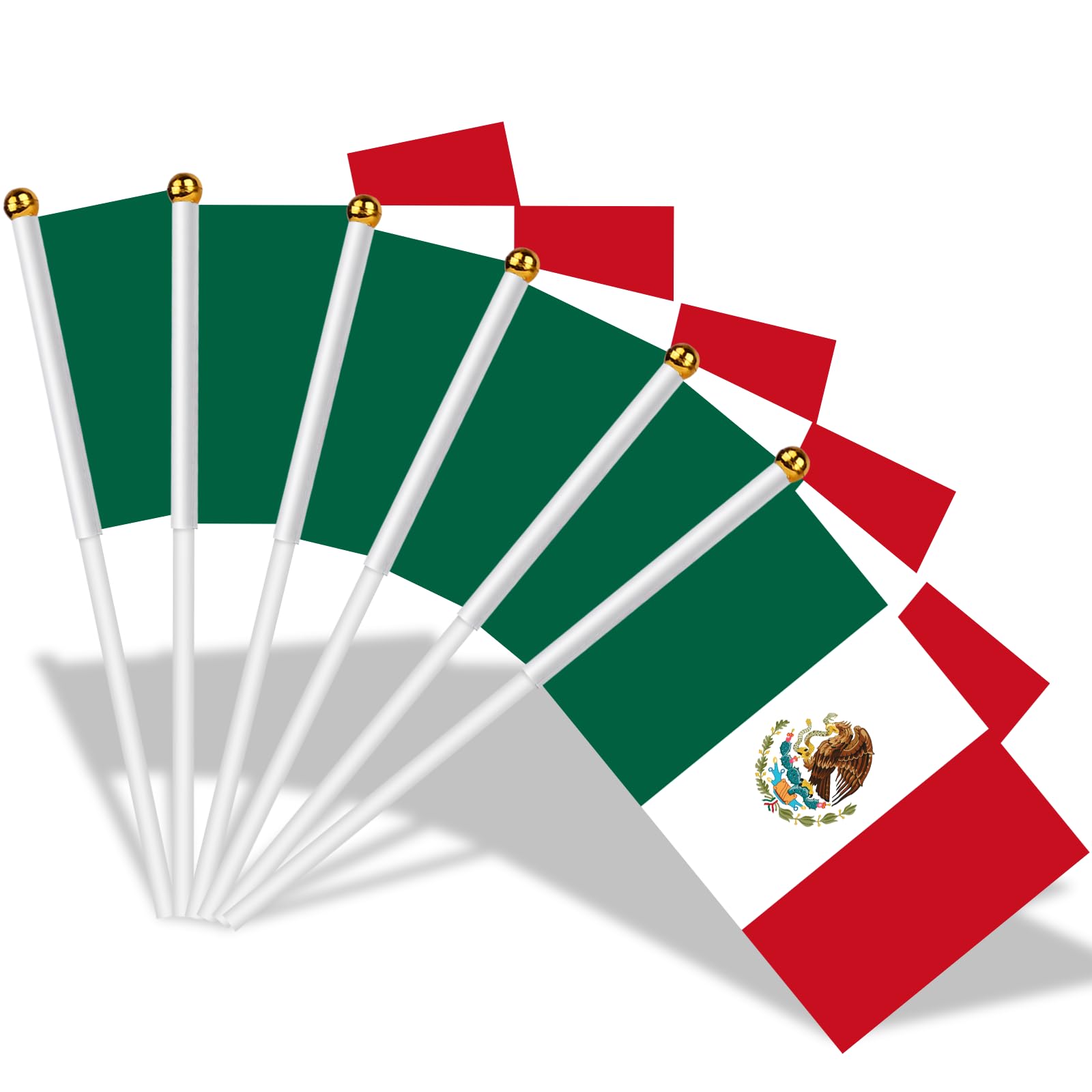 AhfuLife 30pcs Mexico Flags on Sticks for Party Decorations, 14 x 21cm Hand Held Mexico Small Flags with 30cm White Pole for Mexican Independence Day World Cup Sports Event Garden Street Decorations — image 1