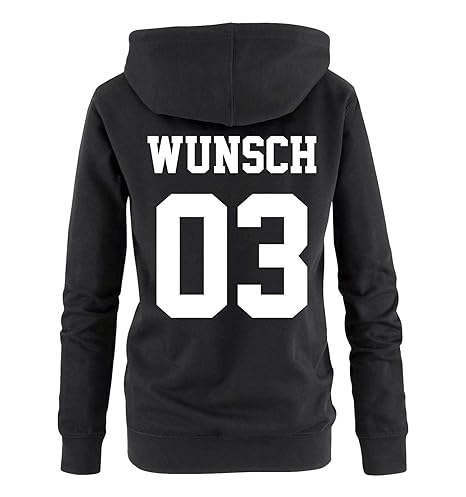 Comedy Shirts Partnerlook Hoodie mit Wunschname & Wunschnummer INDIVIDUALISIERBAR – Pullover für Pärchen, Familie & Freunde z