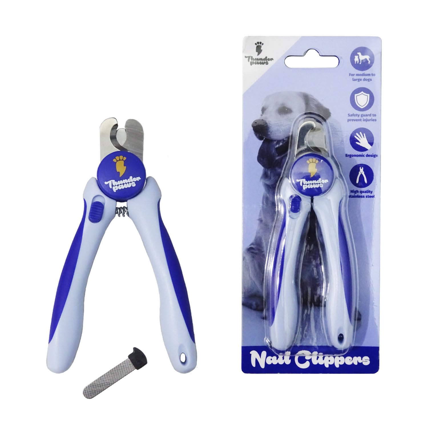 Thunderpaws Professional-Grade Dog Nail Clippers with Protective Guard and Safety Lock (Blue, Small to Medium Breeds)