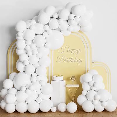 ASIYUHY White Balloons Arch Garland Kit 102Pcs Matte 5/10/12/18 Inch