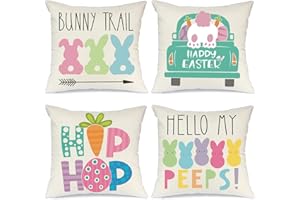WIOYOI Easter Outdoor Pillow Covers, 18 x 18 inch Set of 4 Waterproof Throw Pillow Cases, Bunny Cushion Decor for Home Outside Patio Front Porch House Farmhouse(Hot)