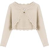 Arshiner Girls Open Front Bolero Shrug Kids Long Sleeve Cropped Elegant Cardigan Knit Sweater