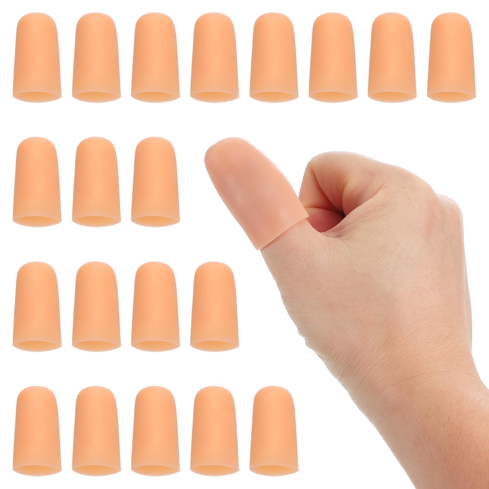 PATIKIL 1.6" Silicone Gel Finger Cots, 20 Pcs Support Fingertips Sleeve Protector Thumb Finger Caps for Finger, Beige