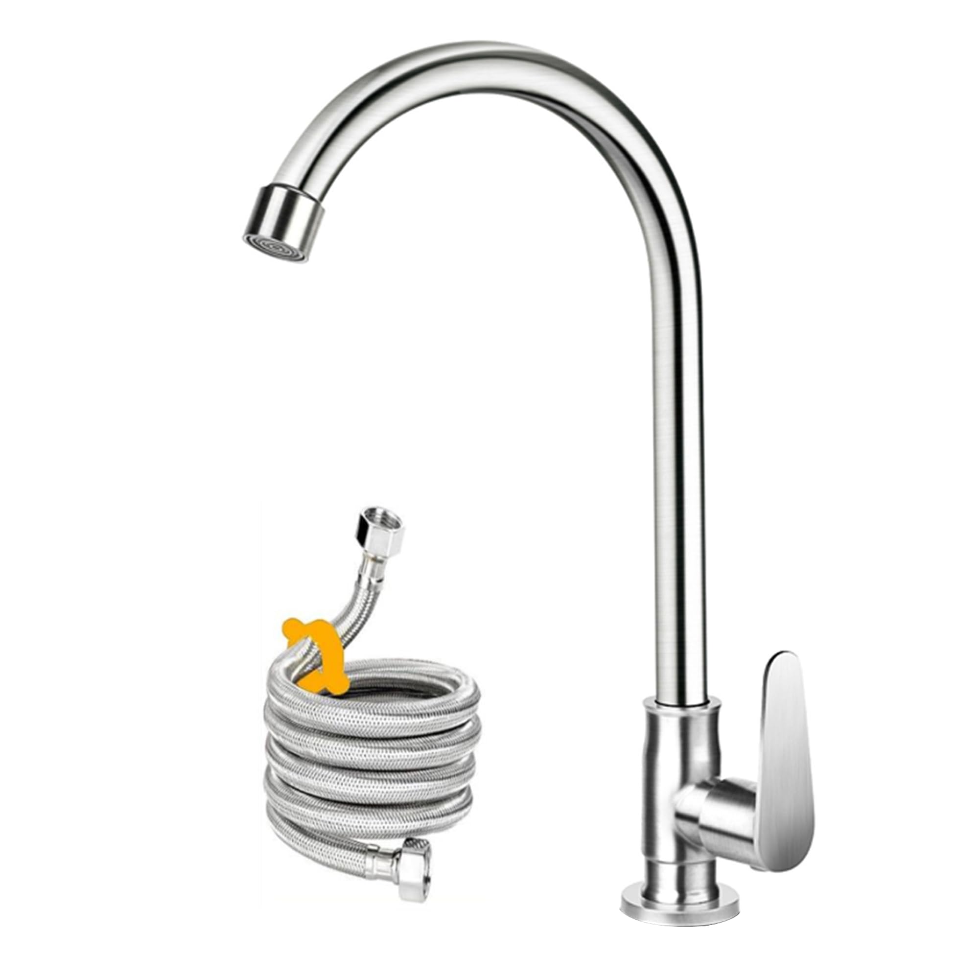 Cold Water Only Tap,Ball Bearing Stainless Steel Cold Water Kitchen Tap Single Handle Single Hole Cold Water Tap for Kitchen,Outdoor, Garden and Bar with Hose and Longer Thread Pipe,Brushed Nickel