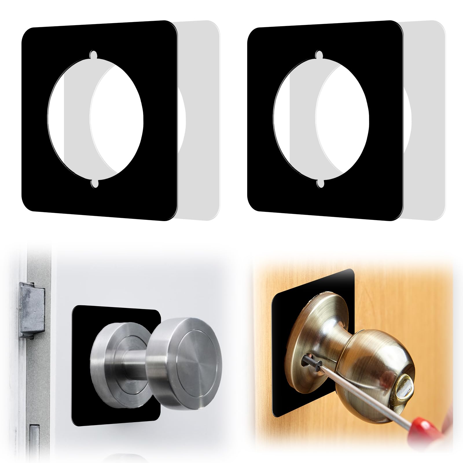 Photo 1 of 2 Pcs Door Knob Plate Door Knob Reinforcement Plate Square Version with Double-Sided Tape Thick Stainless Steel Smooth for Deadbolt Interior Lock Handle Cover Filler Fixing Repair