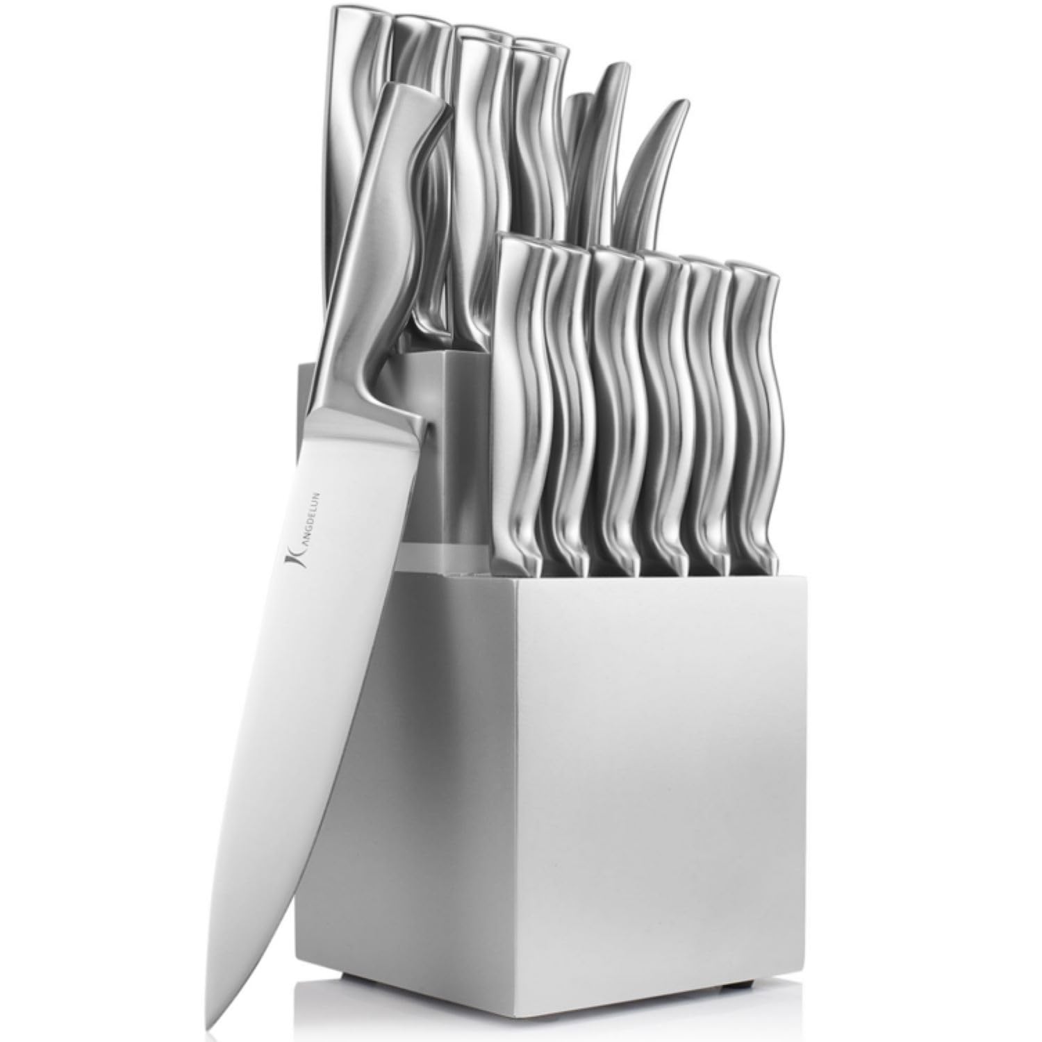 Photo 1 of Kangdelun 15 PCS Kitchen Knife Set with Wooden Block, Ultra Sharp High Carbon Stainless Steel, Ergonomic Integrated Non-Slip Handle