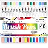 Bianyo Watercolor Marker Set - Brush & Super Fine Tip - Colored Fineliner Pen For Scrapbooking, Coloring, Drawing, DIY, Set of 48