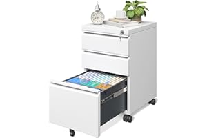 AODK File Cabinet for Home Office, Fully Assembled Filing Cabinet 3 Drawer Rolling File Cabinets with Lock, Small Mobile File Storage Cabinets for A4/Legal/Letter File, White