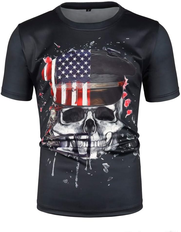 Mens American Skull Flag Patriotic Men's T Shirt 2019 Summer Short Sleeves Top Tee