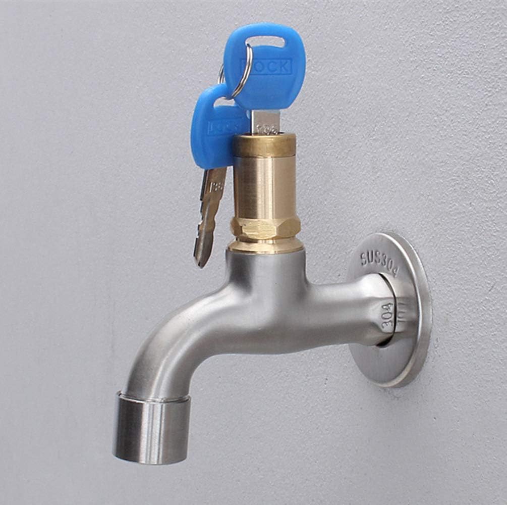 Creative Key Handle Lockable Faucet Wall-Mounted Cold Water Taps Stainless Steel