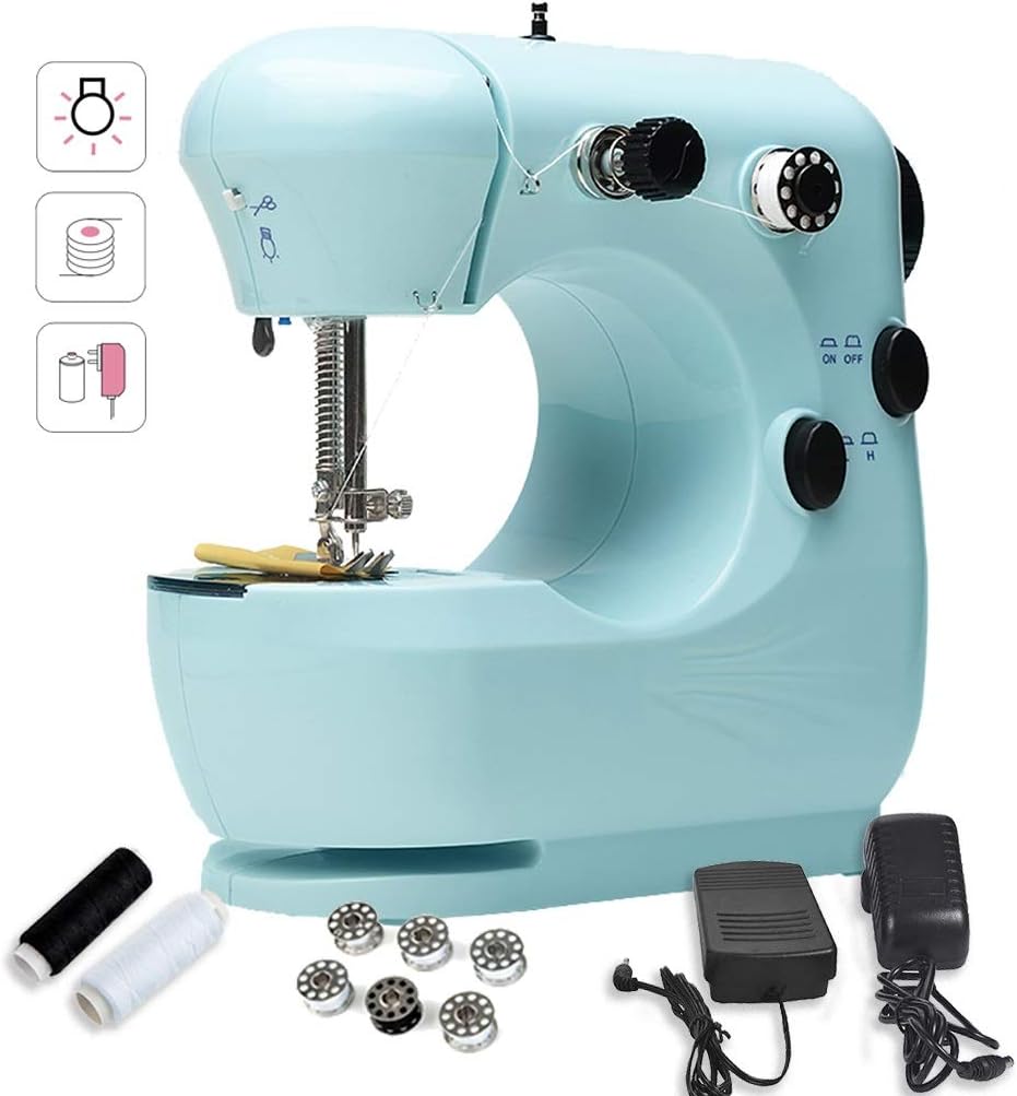 Sewing Machines for Beginners, Mini Green Sewing Machine With Extension Table Portable Adjustable 2-Speed Mending Machine With Foot Pedal -12.28