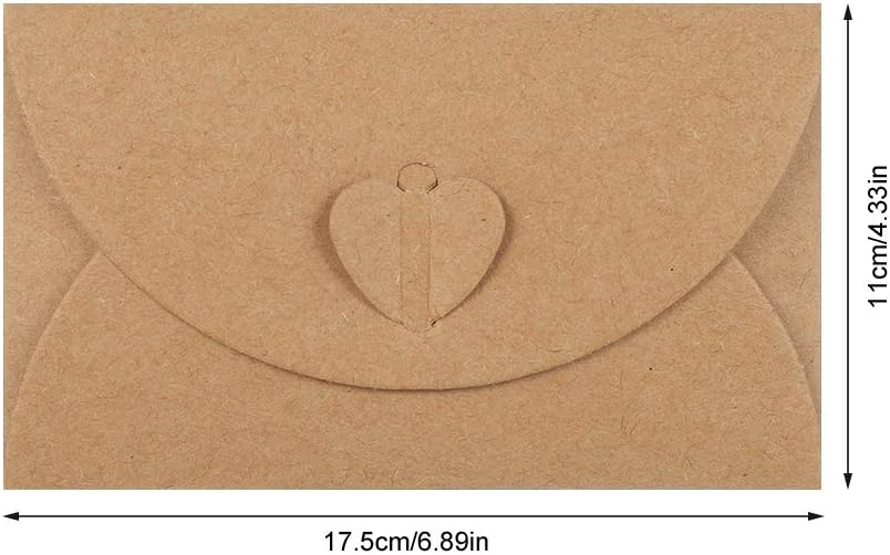 lovingmona 50 Pack Gift Card Envelopes 17 x 11cm Kraft Paper Envelopes Brown Handmade Seed Envelopes with Heart Clasp for Gift Greeting Thank You Notes DIY Wedding Card - Image 3