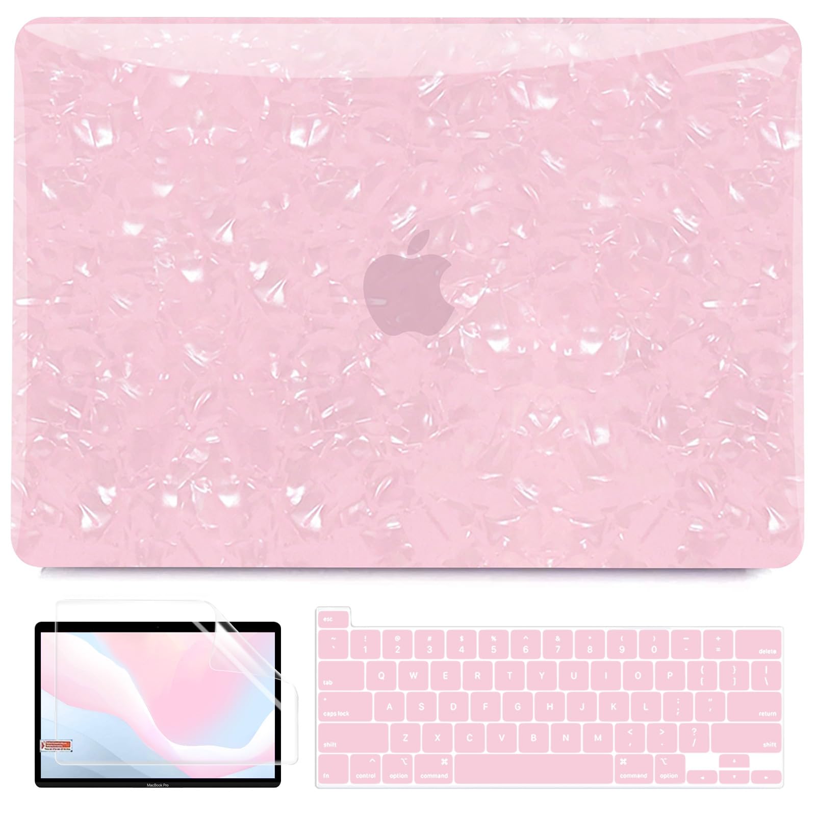 Photo 1 of BELKA Compatible with MacBook Pro 13 inch Case M2 2025 2024 2023-2016 Release A2338 M1 A2251 A2289 A2159 A1989 A1708 A1706, Plastic Hard Shell Case +Keyboard Cover+Screen Protector, Shiny Pink Pearl