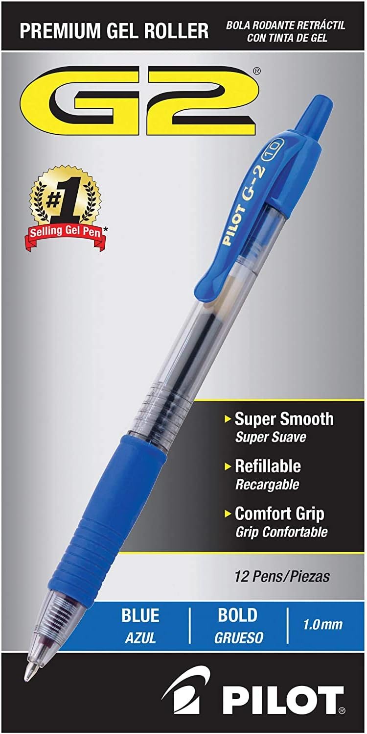 PILOT G2 Premium Refillable & Retractable Rolling Ball Gel Pens, Bold Point, Blue Ink, 12 Count (31257): Office Products