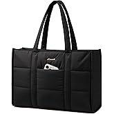 LOVEVOOK Laptop Bag for Women, Puffer Tote Bag for Work 15.6 Inch Large Computer Briefcase for Teacher Nurse, Quilted Lightweight Casual Shoulder Bag For Travel, Daily